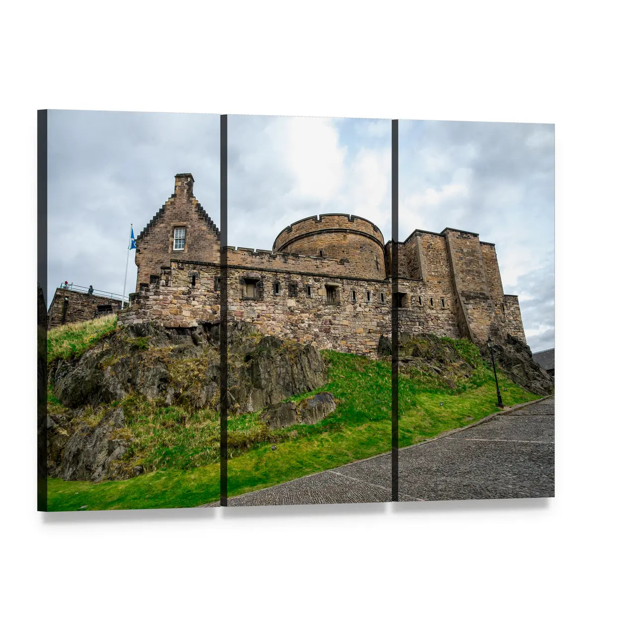 Interior View of Edinburgh Castle Canvas Wall Art, 3 panel 3 Horizontal layout gallery wrapped canvas set, angled product view