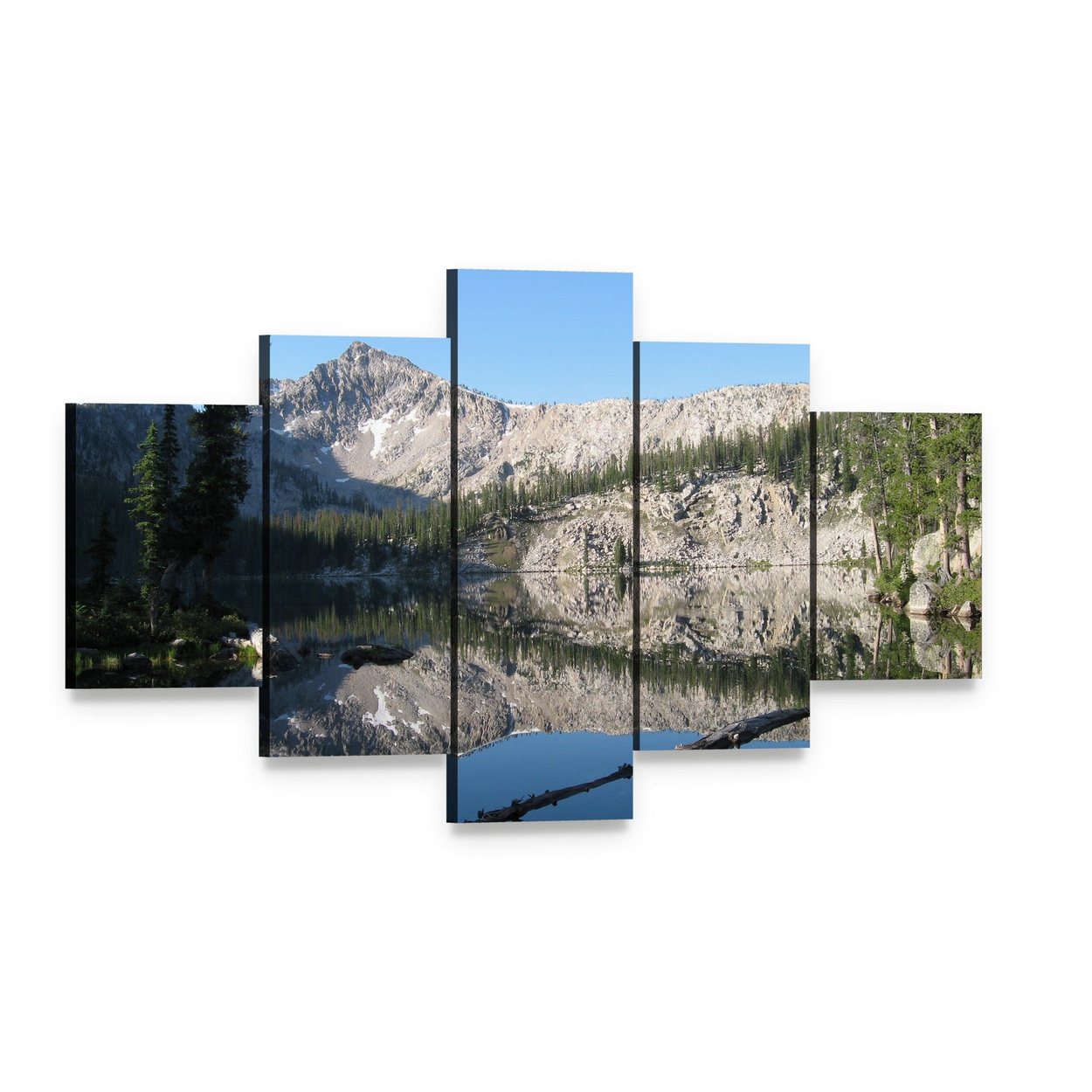 Edna Lake Reflection Canvas Wall Art, 5 panel 5 Star layout gallery wrapped canvas set, angled product view
