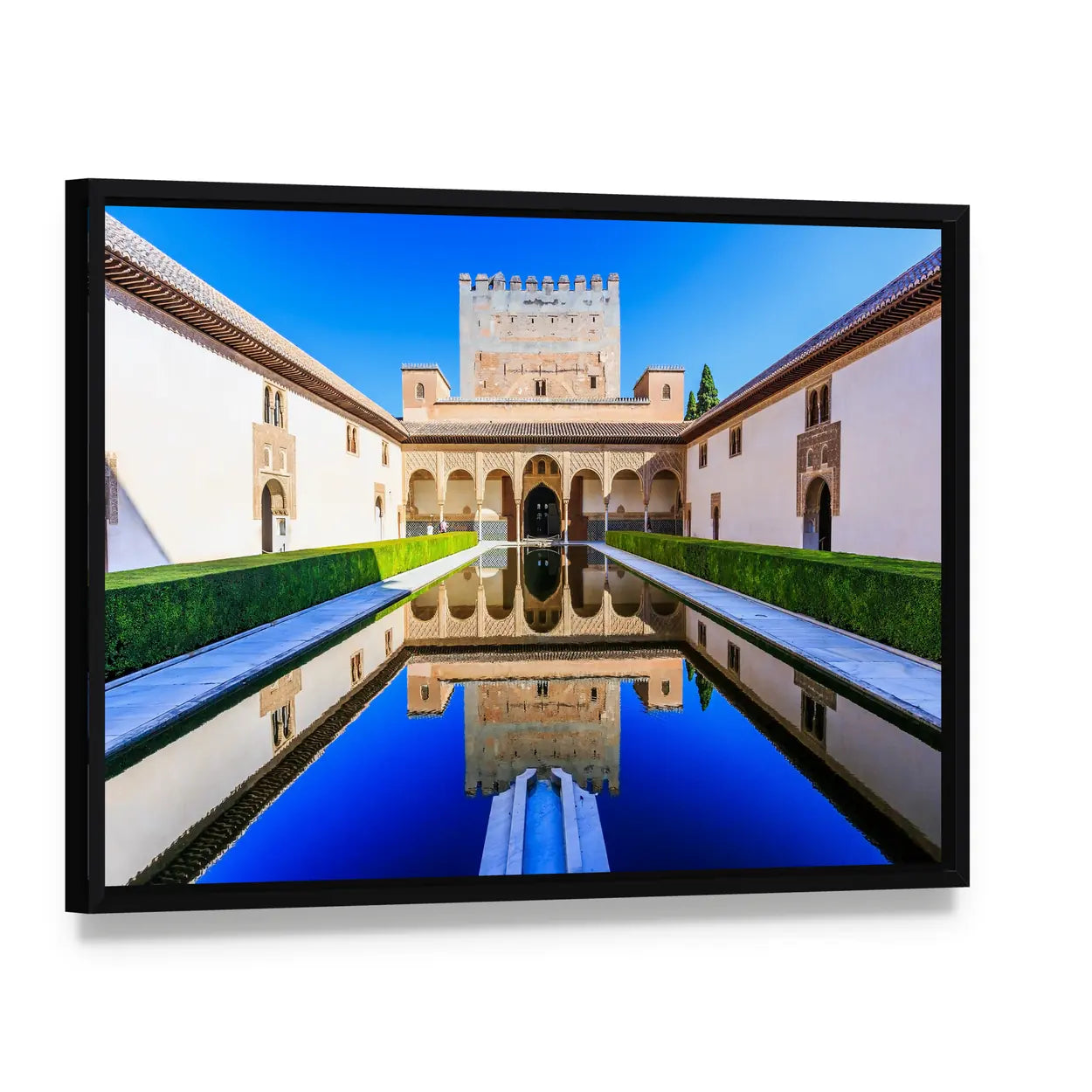 The Nasrid Palaces Palacios Nazaríes In Spain Canvas Wall Art, framed canvas in a black floater frame, angled product view