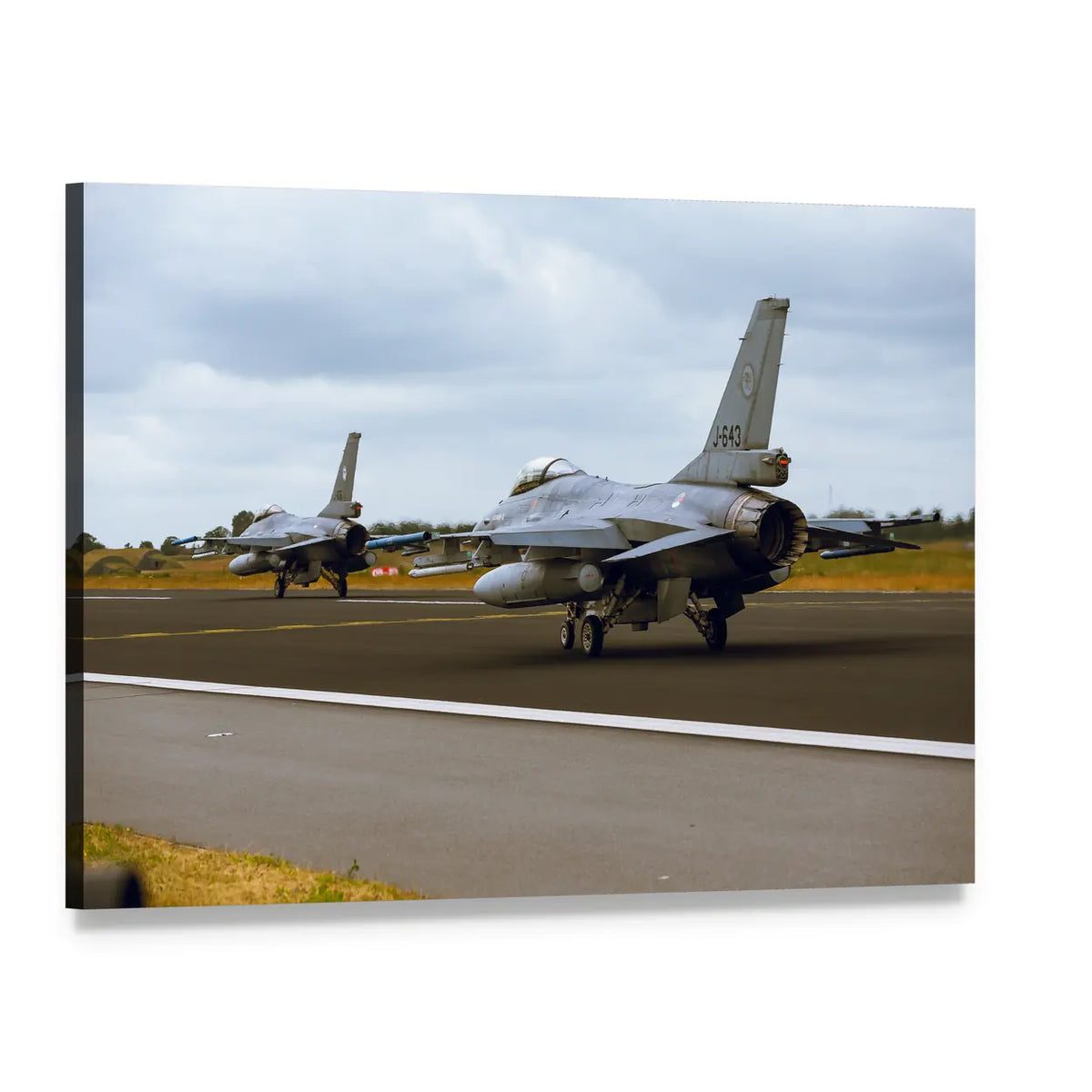 F-16a Fighting Falcon J-643 Canvas Wall Art, single panel gallery wrapped canvas, angled product view