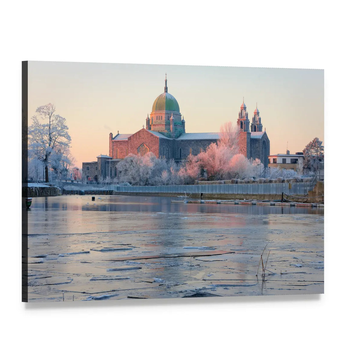 Galway Cathedral in Winter Canvas Wall Art, single panel gallery wrapped canvas, angled product view