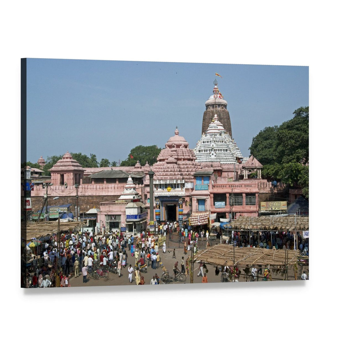 Jagannath Temple in Bustling Market Canvas Wall Art, single panel gallery wrapped canvas, angled product view
