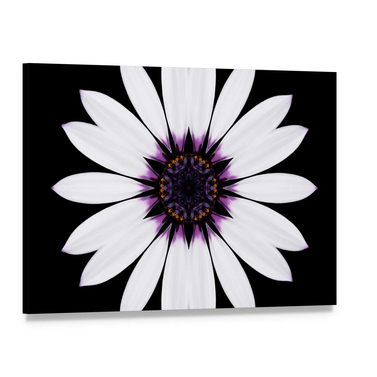 White Flower Mandala Canvas Wall Art0, single panel gallery wrapped canvas, angled product view