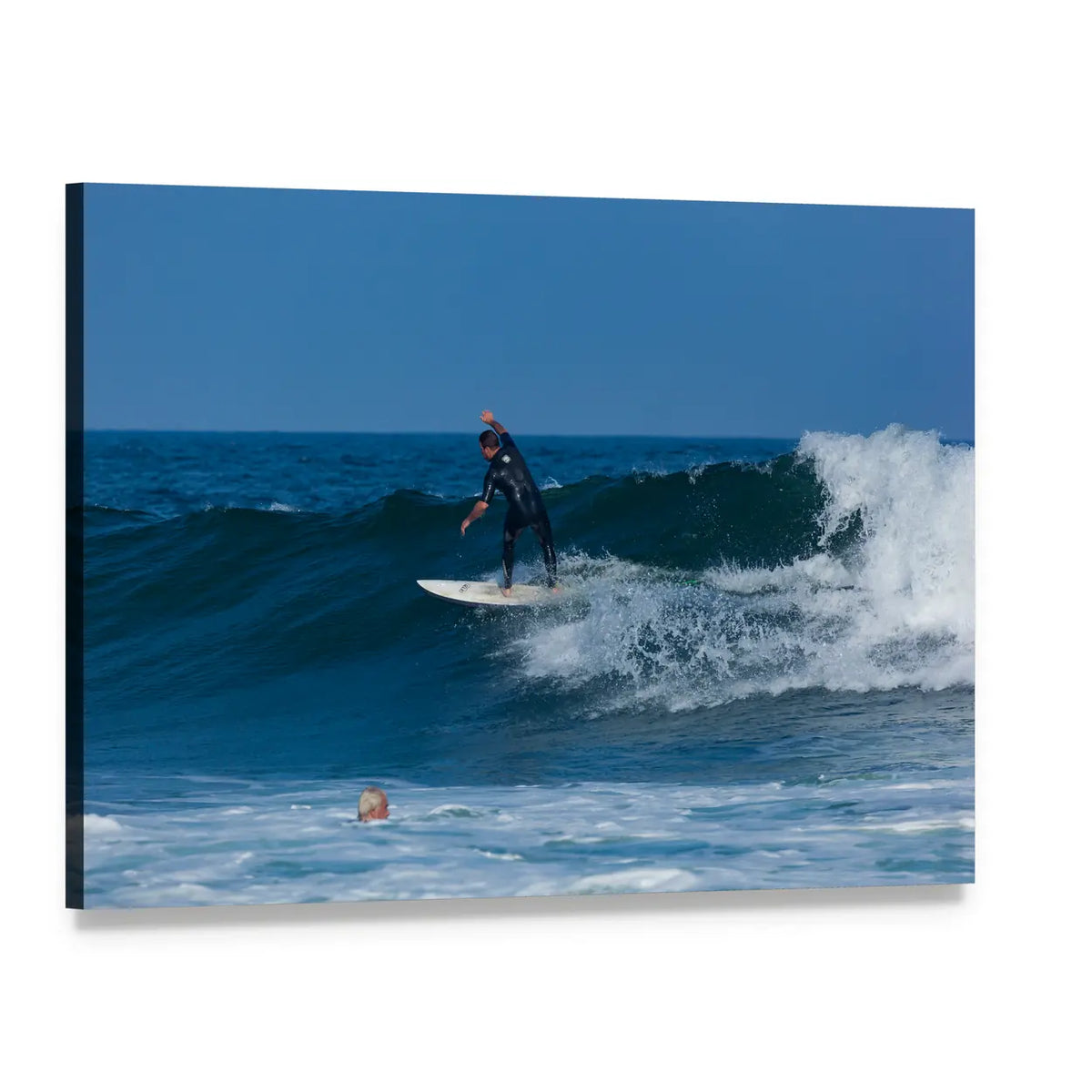 Surfers Riding Ocean Waves Canvas Wall Art, single panel gallery wrapped canvas, angled product view