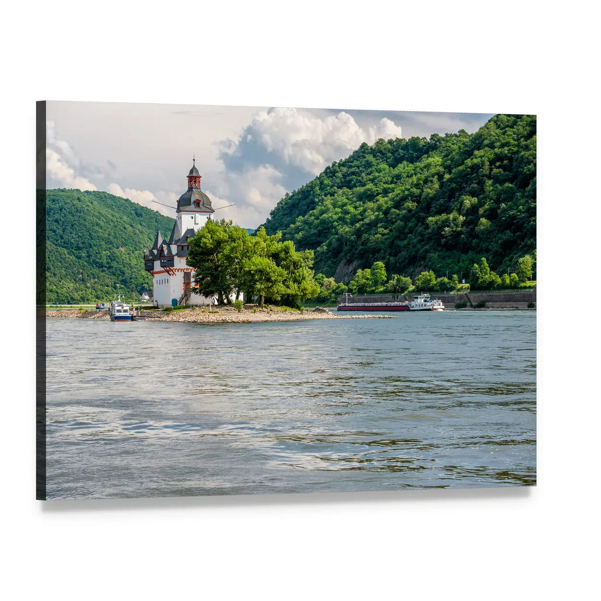 Pfalzgrafenstein Castle on the Rhine Canvas Wall Art, single panel gallery wrapped canvas, angled product view