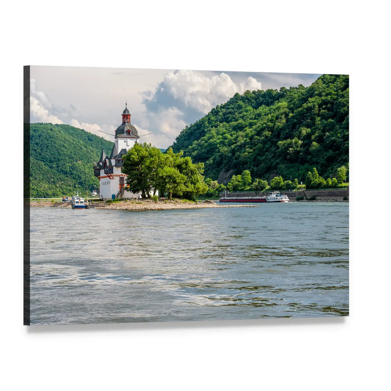Pfalzgrafenstein Castle on the Rhine Canvas Wall Art, single panel gallery wrapped canvas, angled product view