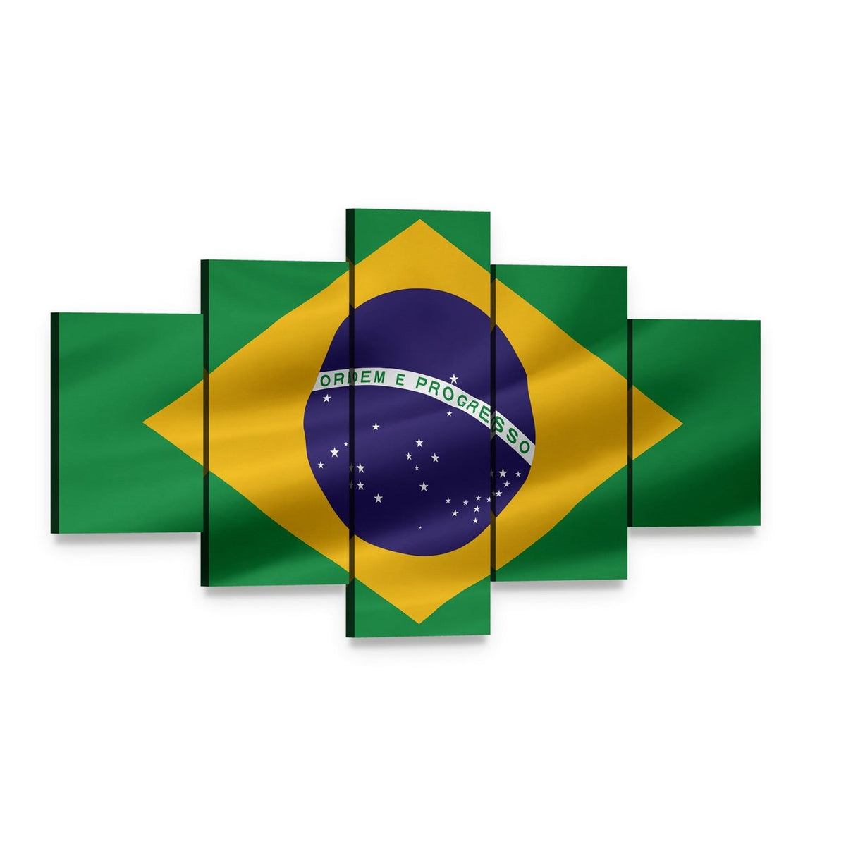 Brazil Flag with Ordem E Progresso Canvas Wall Art, 5 panel 5 Star layout gallery wrapped canvas set, angled product view