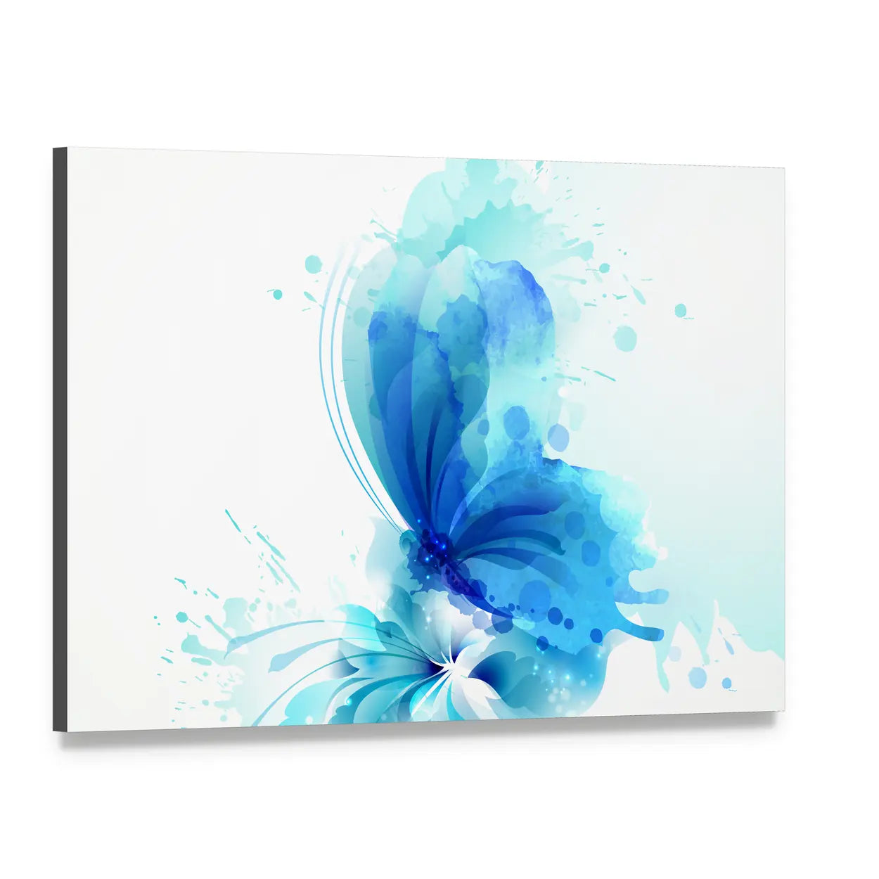 Translucent Blue Butterfly Abstract Canvas Wall Art, single panel gallery wrapped canvas, angled product view
