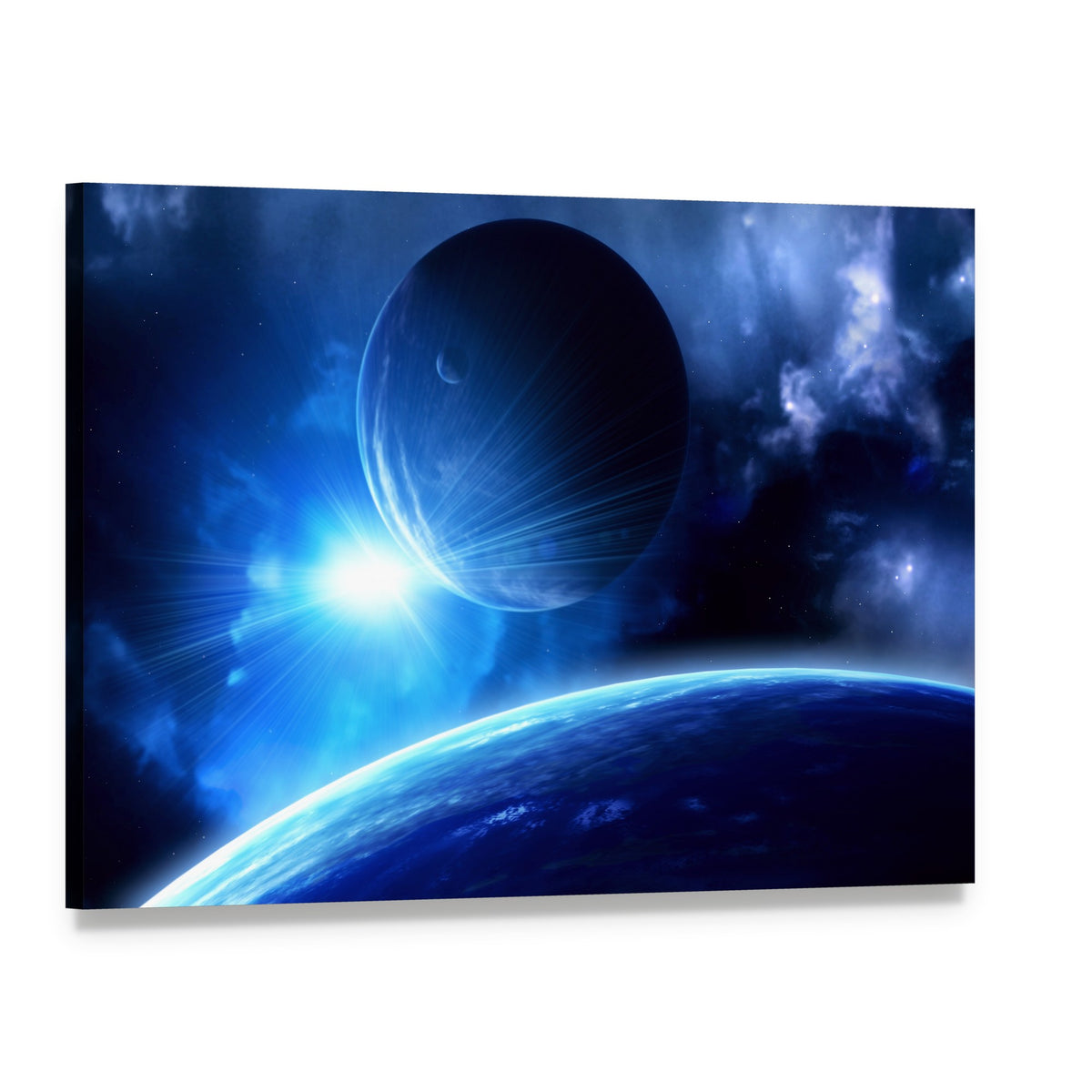 Planets and Nebula Canvas Wall Art, single panel gallery wrapped canvas, angled product view