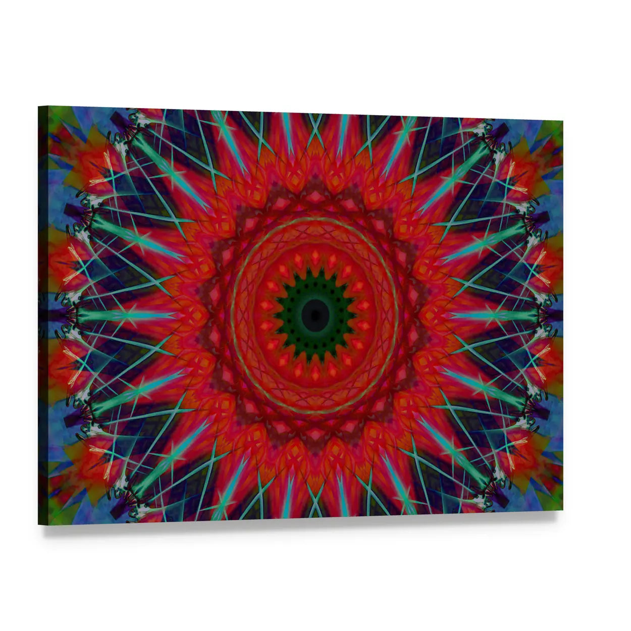 Lotus Blossom Mandala Canvas Wall Art, single panel gallery wrapped canvas, angled product view