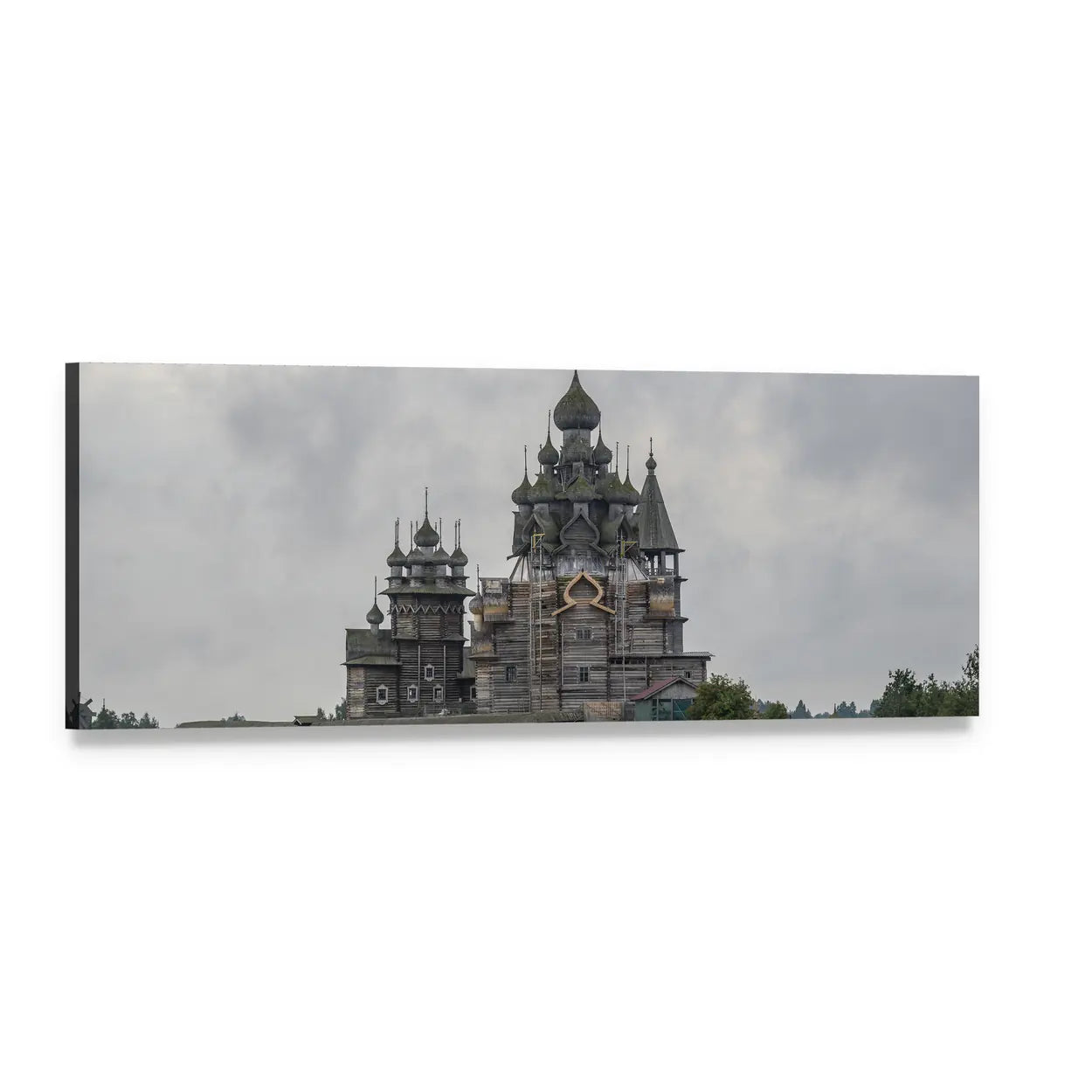 Kizhi Pogost Church, Russia Panoramic Canvas Wall Art, single panel gallery wrapped canvas, angled product view