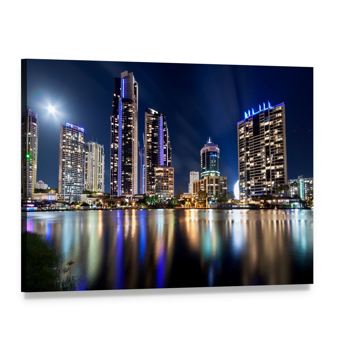 Queensland City at Night Canvas Wall Art, single panel gallery wrapped canvas, angled product view
