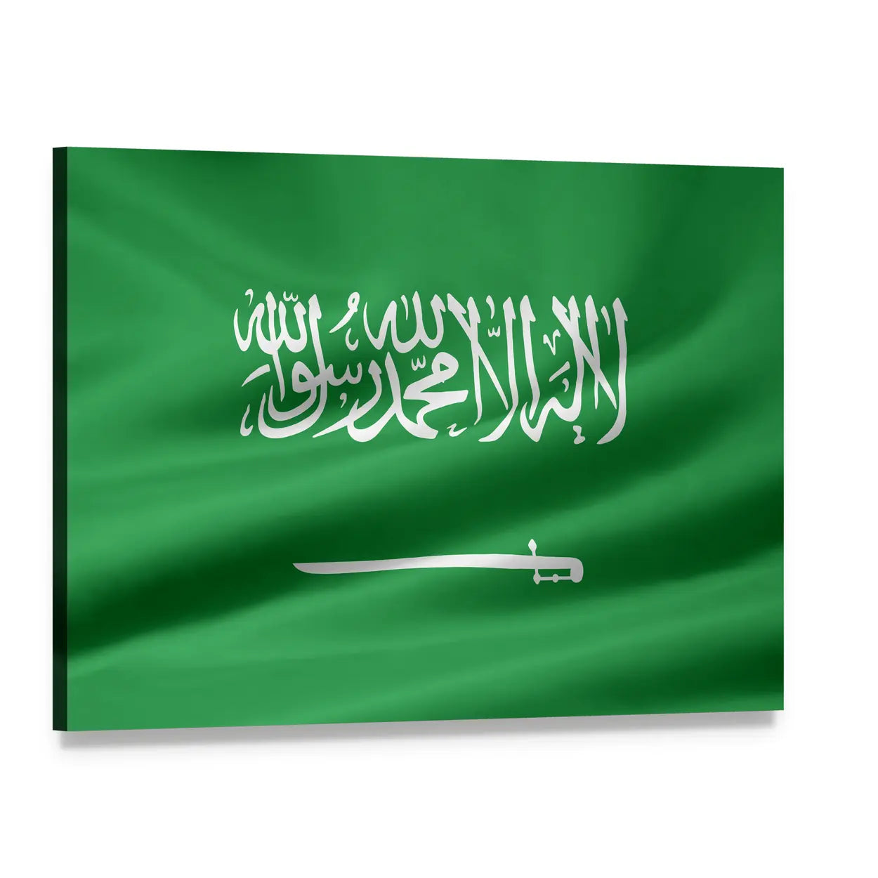 Saudi Arabia Flag with Shahada and Sword Canvas Wall Art, single panel gallery wrapped canvas, angled product view