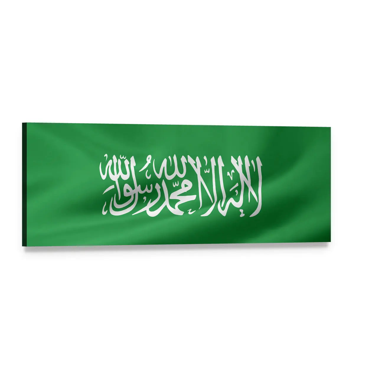 Saudi Arabian Flag with White Thuluth Script Panoramic Canvas Wall Art, single panel gallery wrapped canvas, angled product view