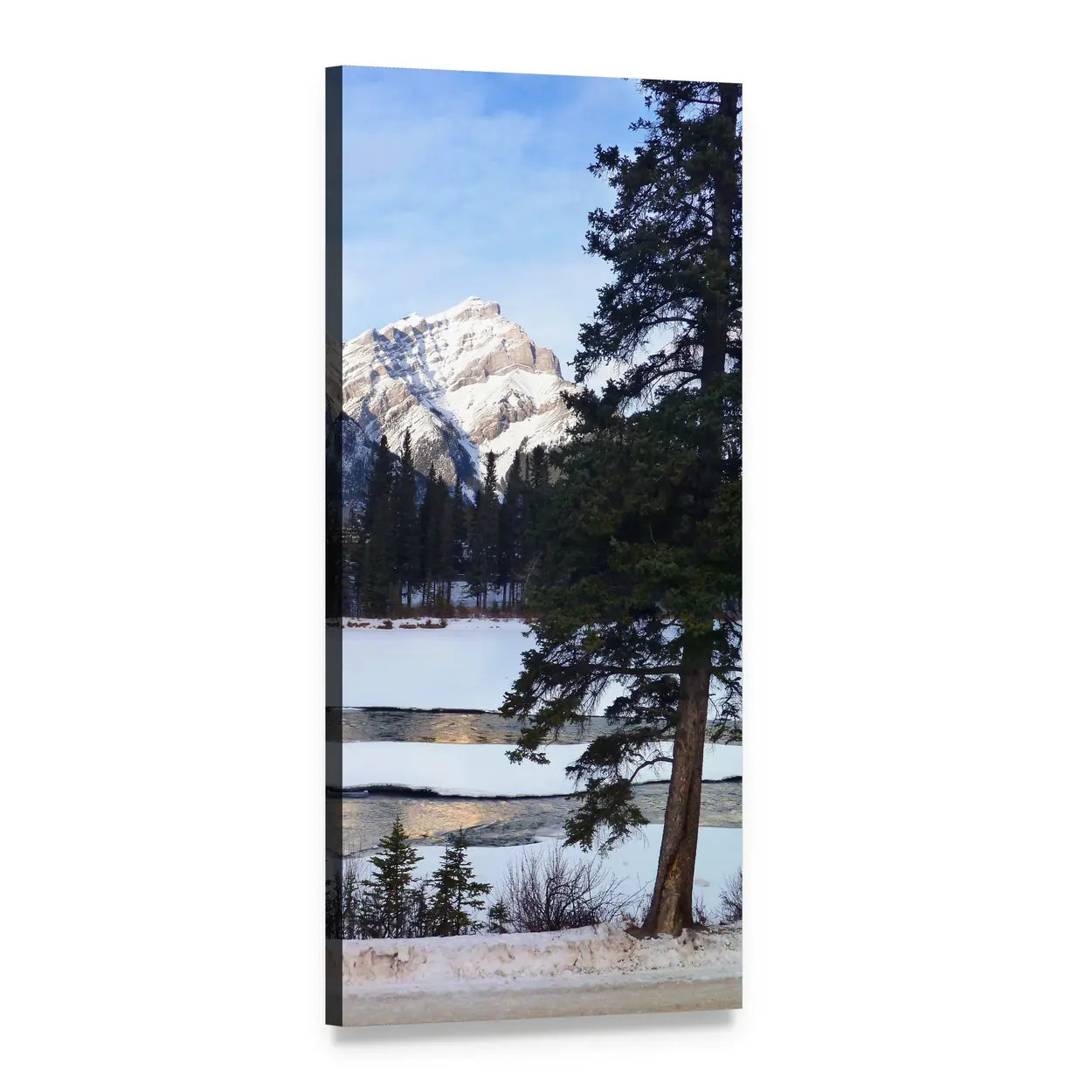 Banff Winter Landscape Vertical Canvas Wall Art, 1 panel 1 Vertical layout gallery wrapped canvas set, angled product view