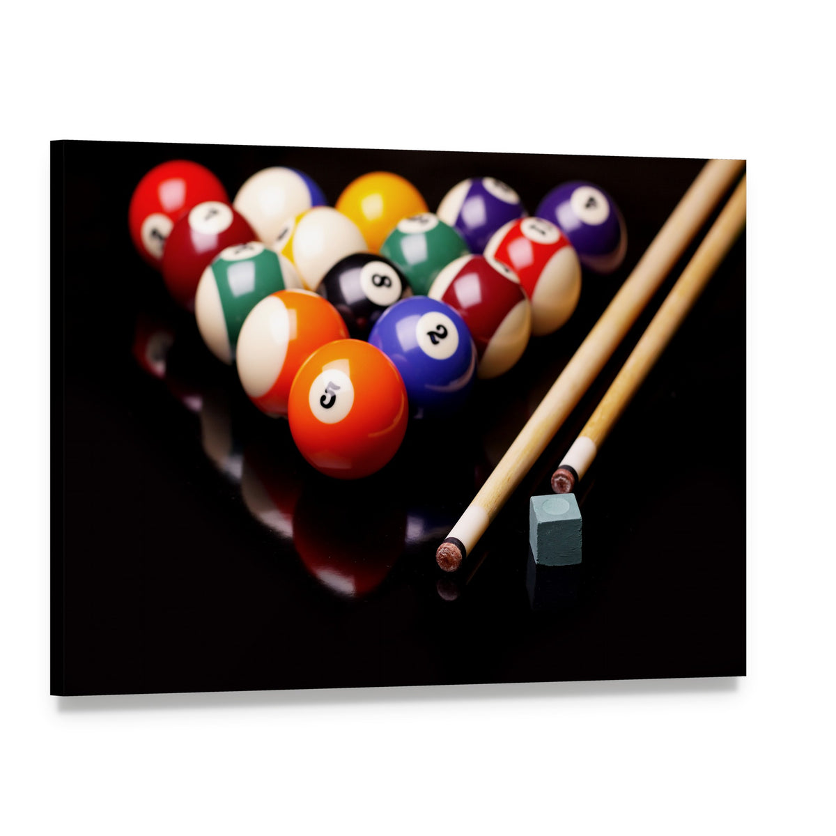 Snooker Equipment Canvas Wall Art, single panel gallery wrapped canvas, angled product view
