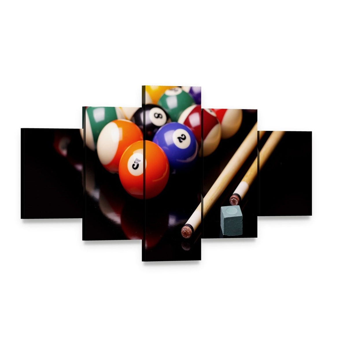 Snooker Equipment Canvas Wall Art, 5 panel 5 Star layout gallery wrapped canvas set, angled product view