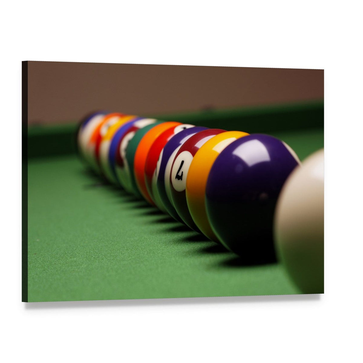 Billiard Balls in a Row Canvas Wall Art, single panel gallery wrapped canvas, angled product view