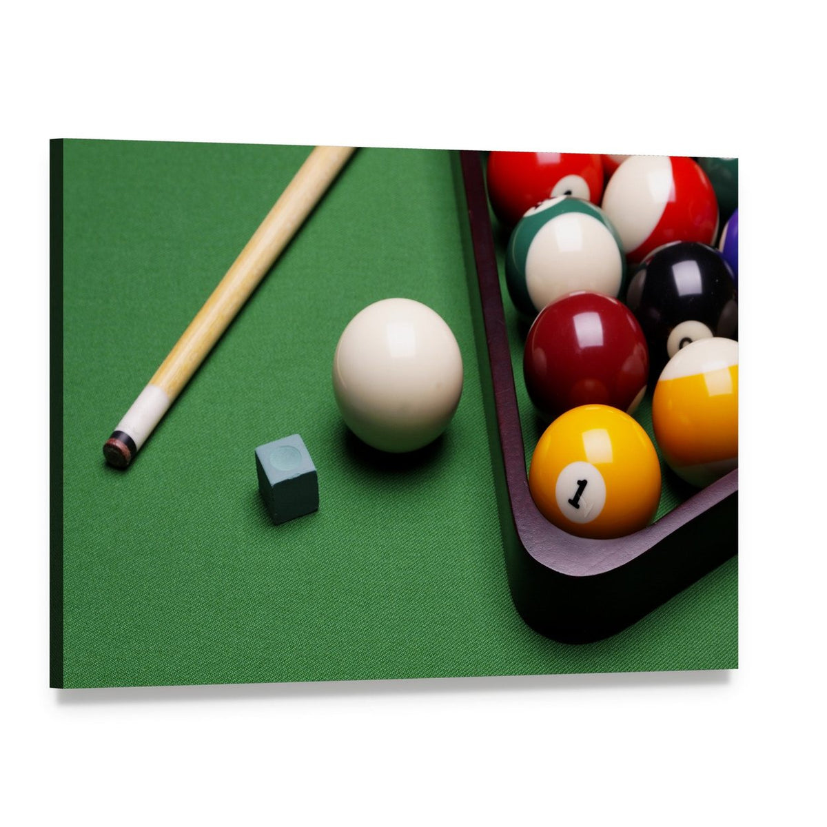 Billiard Equipment Canvas Wall Art, single panel gallery wrapped canvas, angled product view