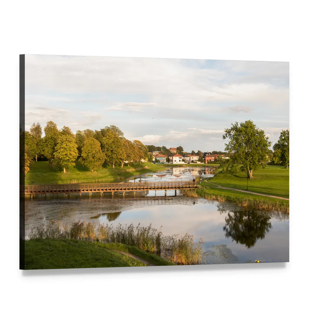 Old City Bridge in Norway Canvas Wall Art, single panel gallery wrapped canvas, angled product view
