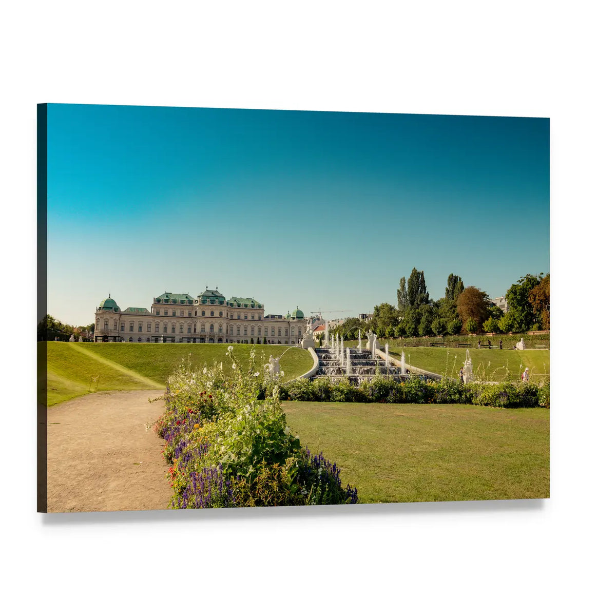 Fountain at Belvedere Garden Canvas Wall Art, single panel gallery wrapped canvas, angled product view