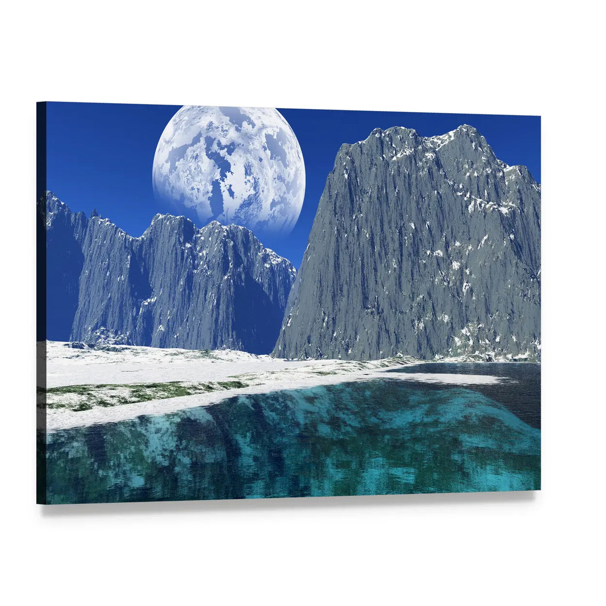 Alien Winter Landscape with Earth-like Planet Canvas Wall Art, single panel gallery wrapped canvas, angled product view