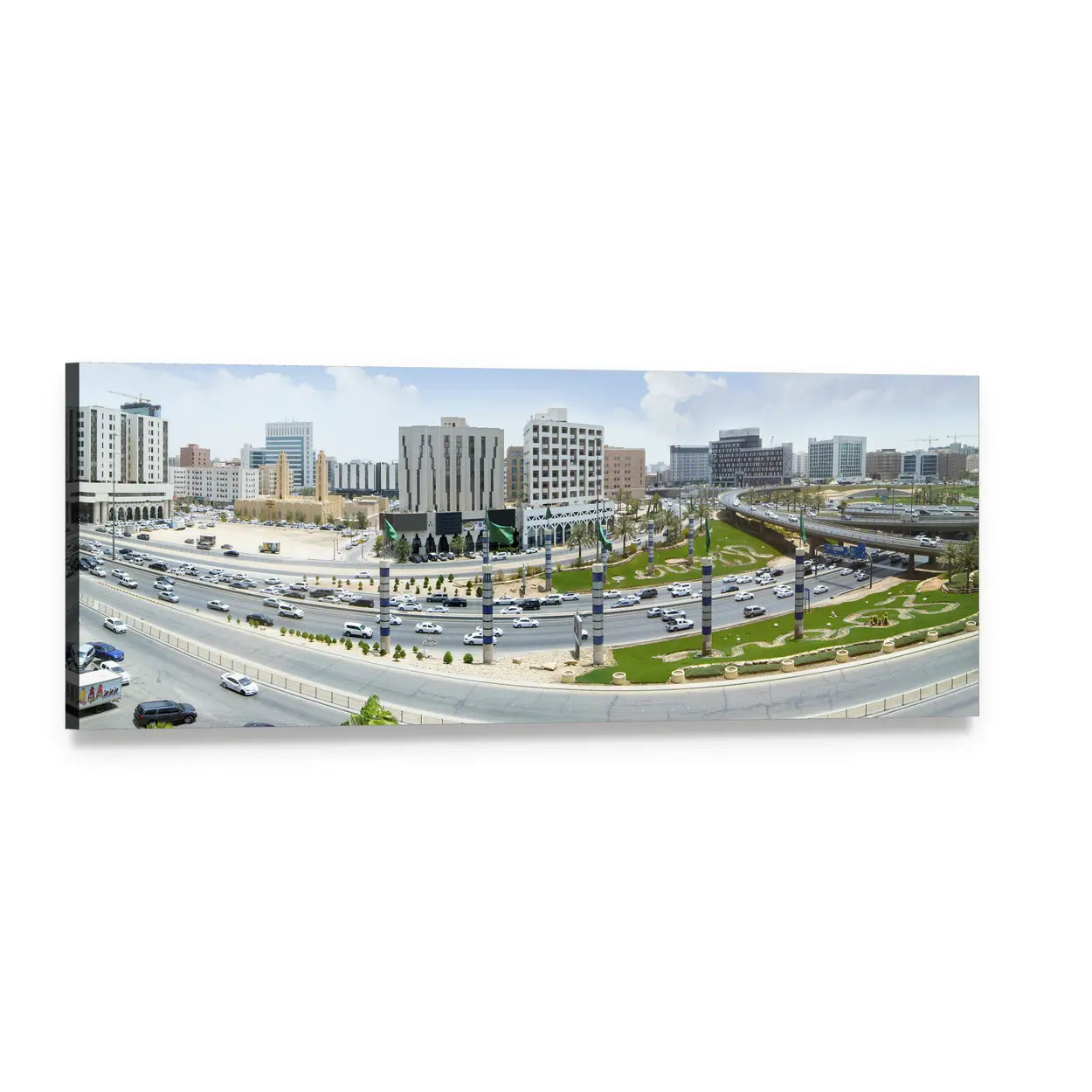 King Fahd Road Riyadh Urban Skyline Panoramic Canvas Wall Art, single panel gallery wrapped canvas, angled product view