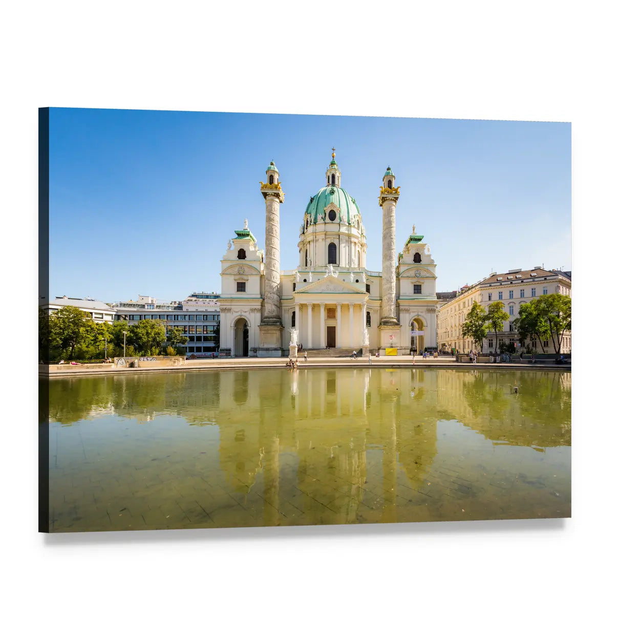 Baroque Karlskirche Vienna Canvas Wall Art, single panel gallery wrapped canvas, angled product view