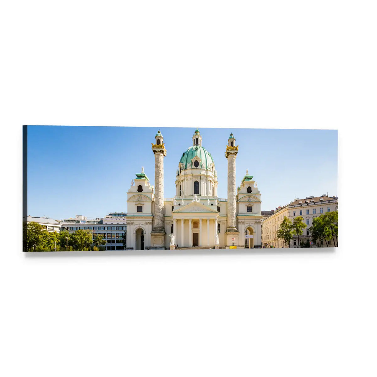 Karlskirche Baroque Church, Vienna Panoramic Canvas Wall Art, single panel gallery wrapped canvas, angled product view