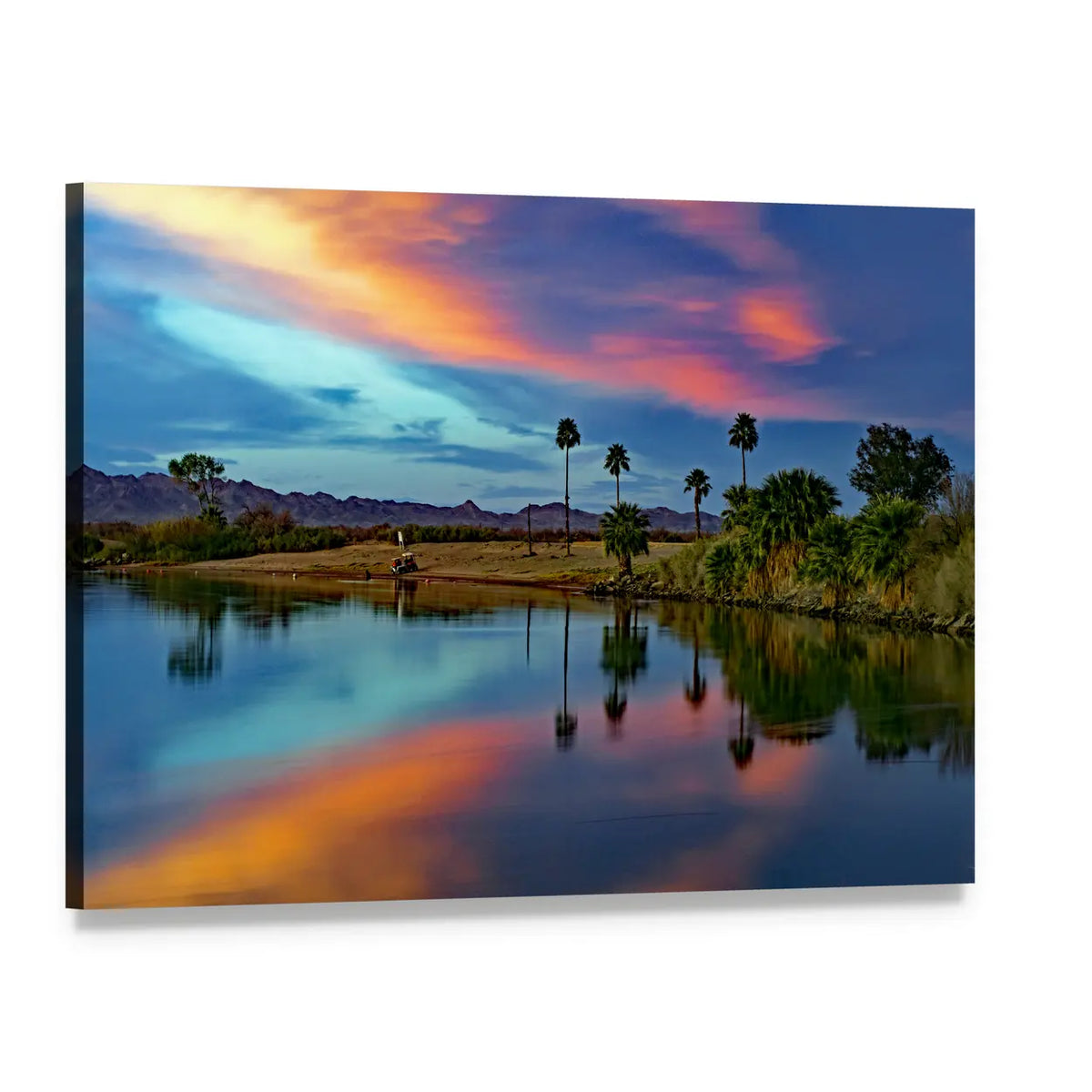 Cotton Candy Sky Over River Canvas Wall Art, single panel gallery wrapped canvas, angled product view