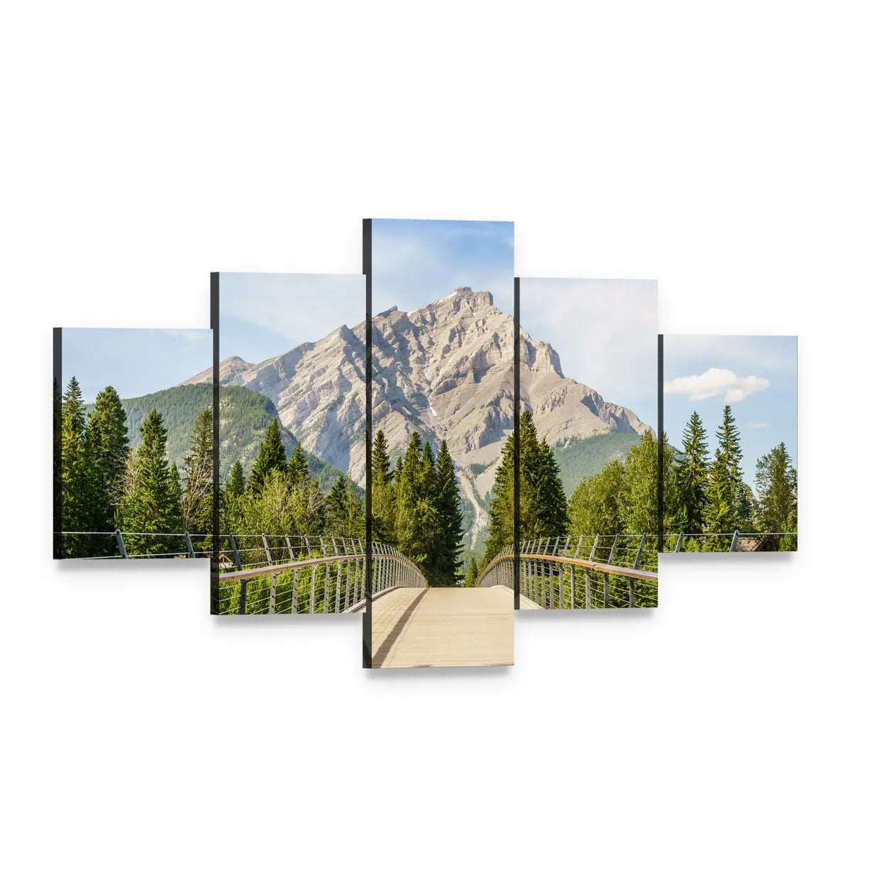 Footbridge Over Bow River Canvas Wall Art, 5 panel 5 Star layout gallery wrapped canvas set, angled product view