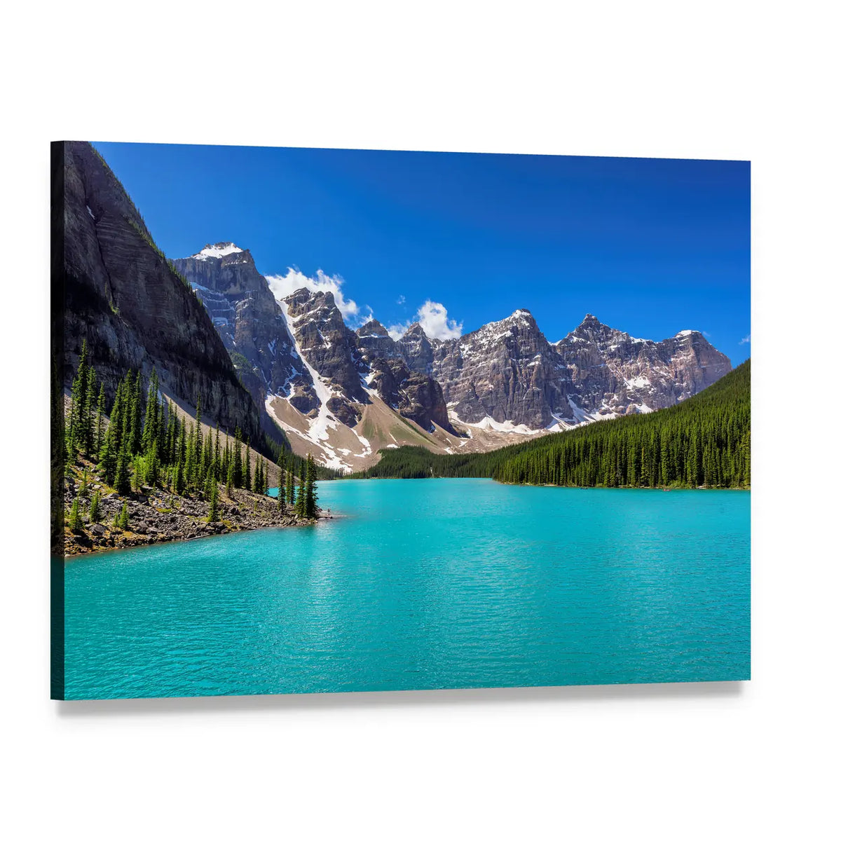 Turquoise Water at Moraine Lake Canvas Wall Art, single panel gallery wrapped canvas, angled product view
