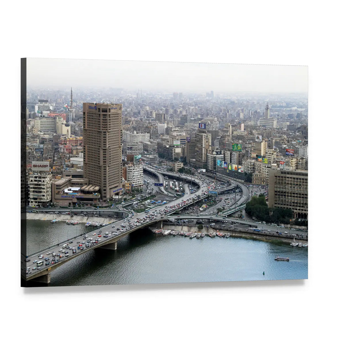 Ramses Hilton on the Nile, Cairo Canvas Wall Art, single panel gallery wrapped canvas, angled product view