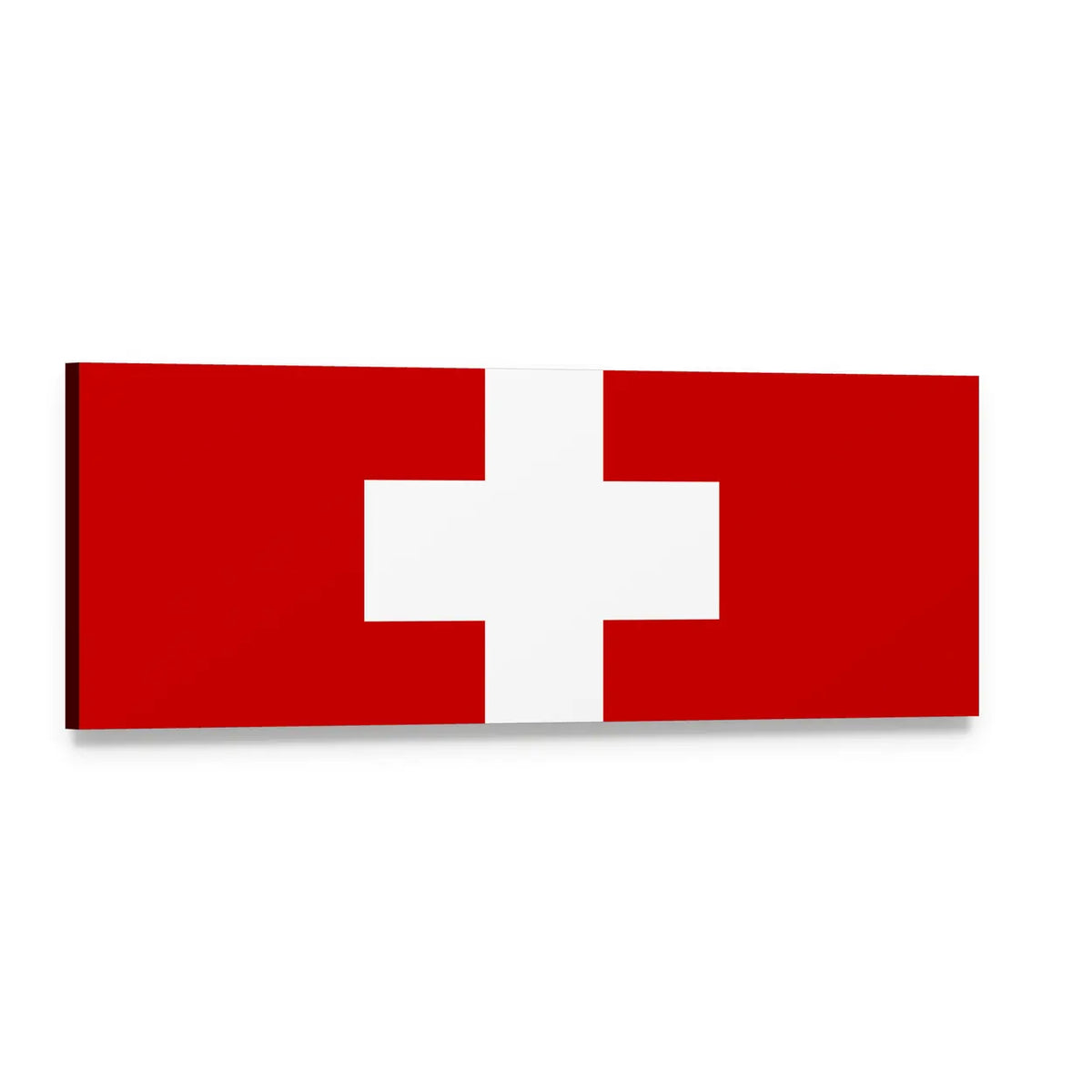 Swiss Flag with White Cross Panoramic Canvas Wall Art, single panel gallery wrapped canvas, angled product view