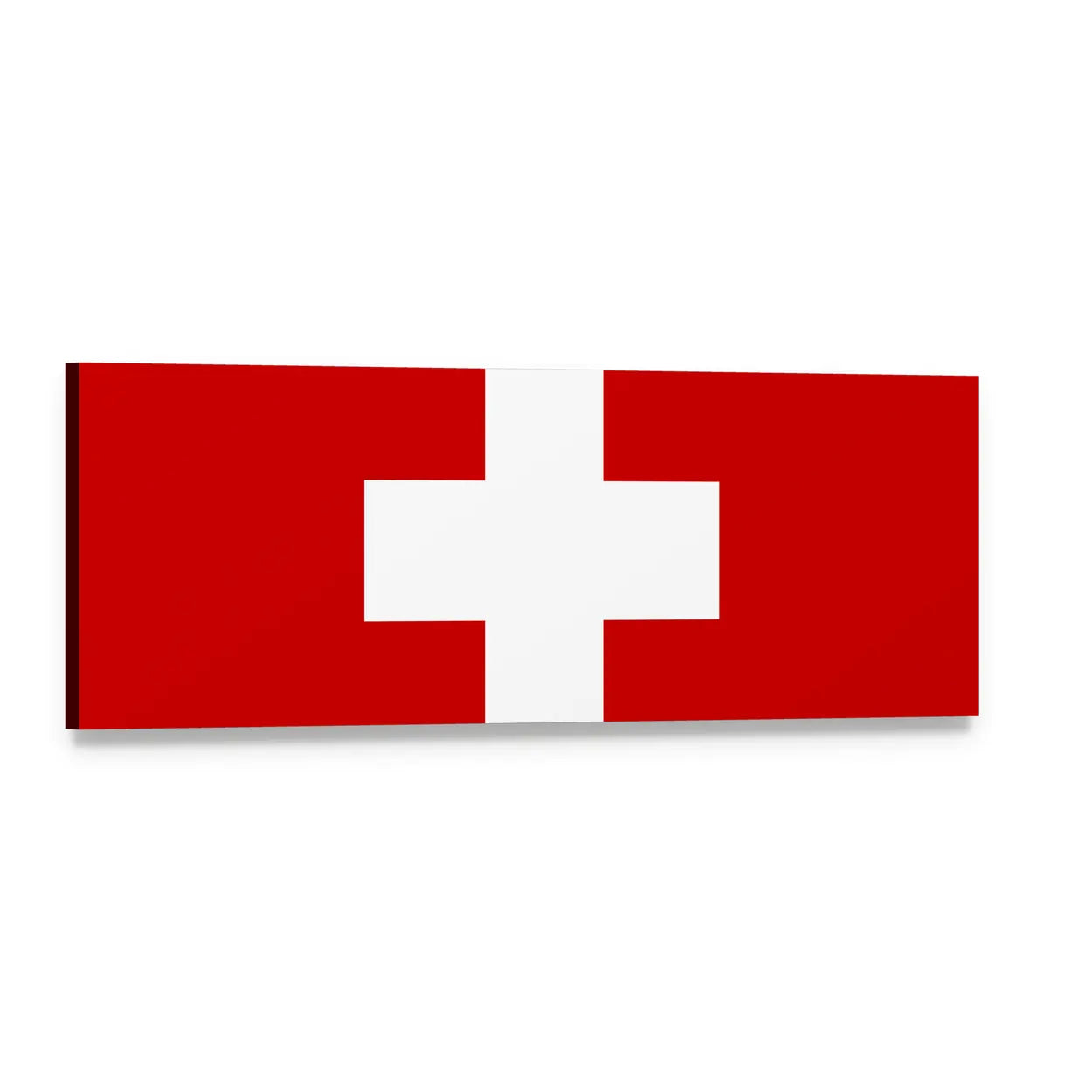 Swiss Flag with White Cross Panoramic Canvas Wall Art, single panel gallery wrapped canvas, angled product view