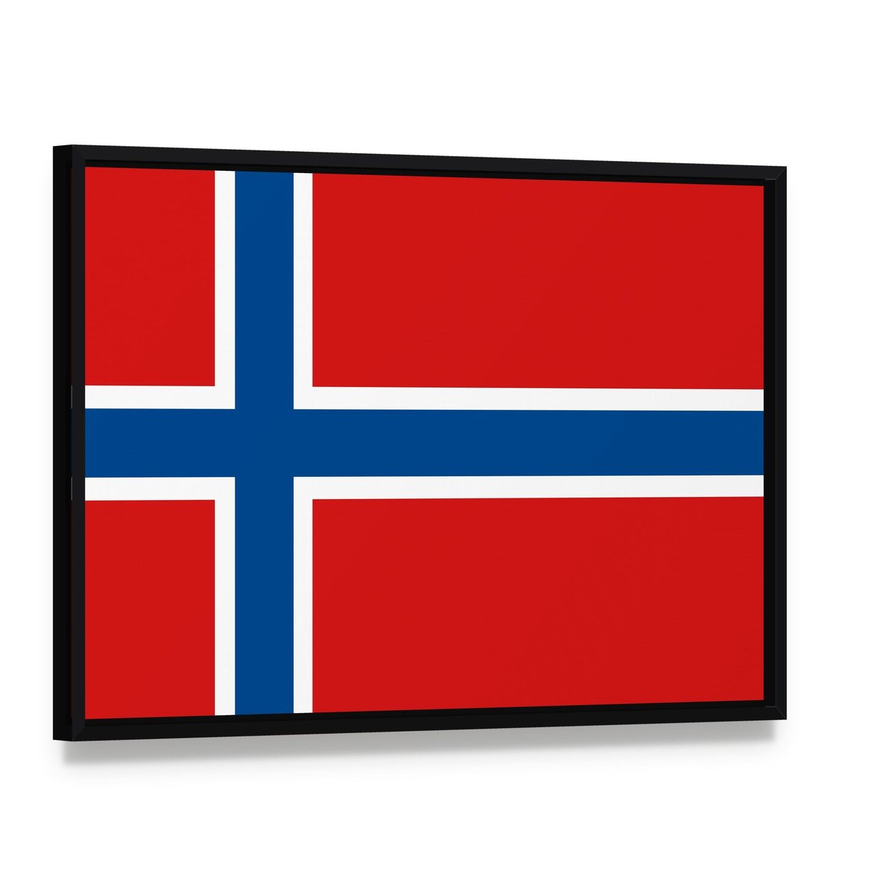 Norway Flag Canvas Wall Art, framed canvas in a black floater frame, angled product view