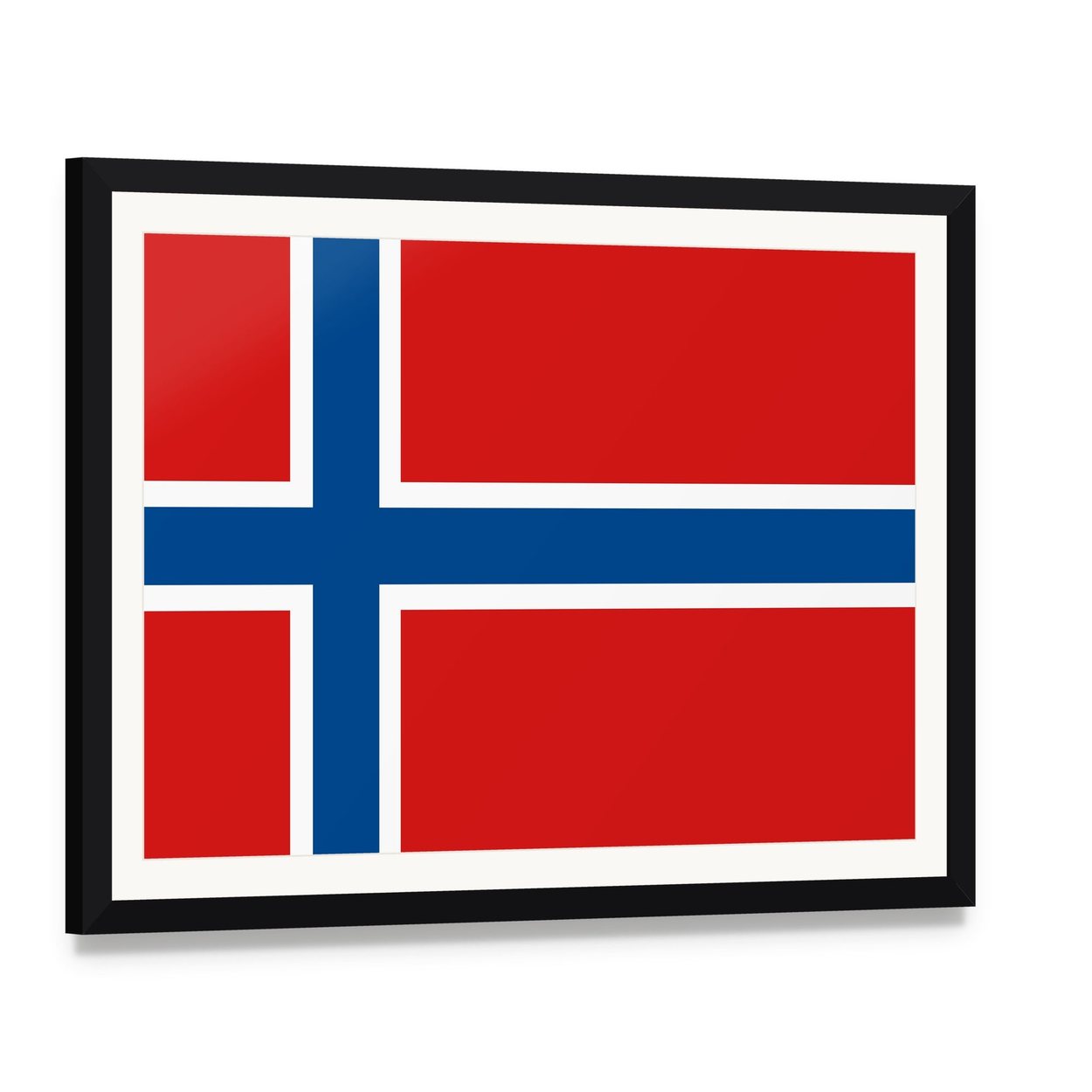 Norway Flag Canvas Wall Art, framed print with white mat and black frame, angled product view