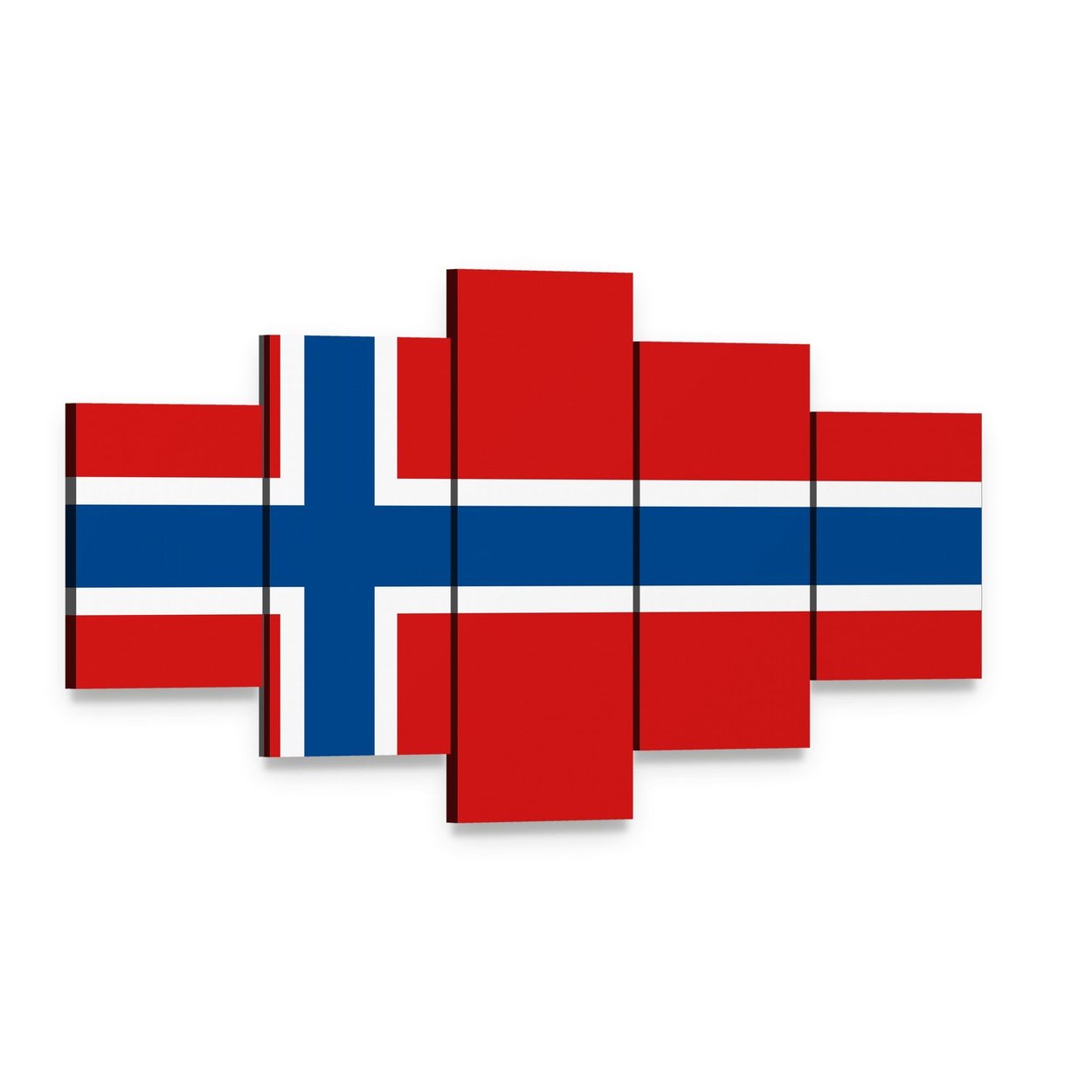 Norway Flag Canvas Wall Art, 5 panel 5 Star layout gallery wrapped canvas set, angled product view