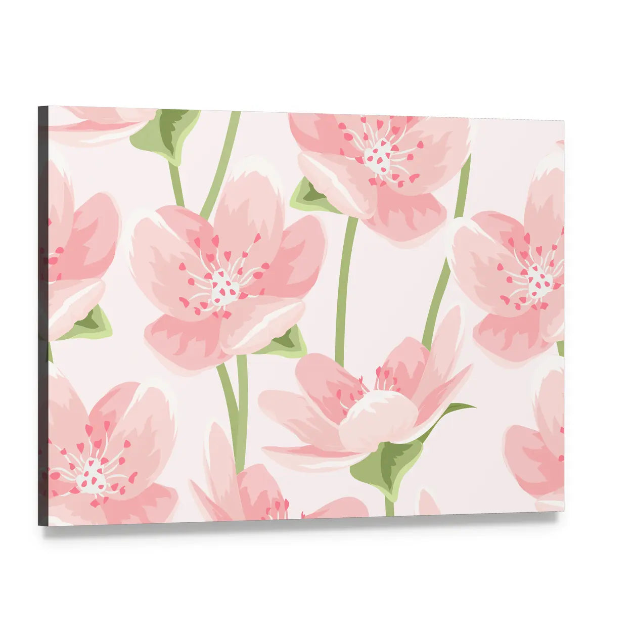 Blooming Pink Sakura Pattern Canvas Wall Art, single panel gallery wrapped canvas, angled product view