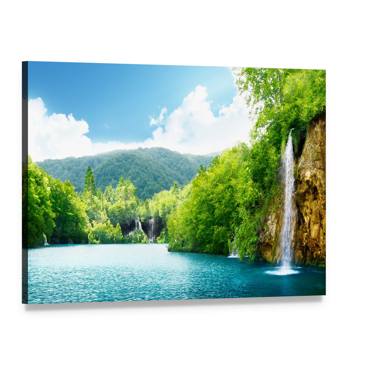 Waterfall in Deep Forest of Croatia Canvas Wall Art, single panel gallery wrapped canvas, angled product view