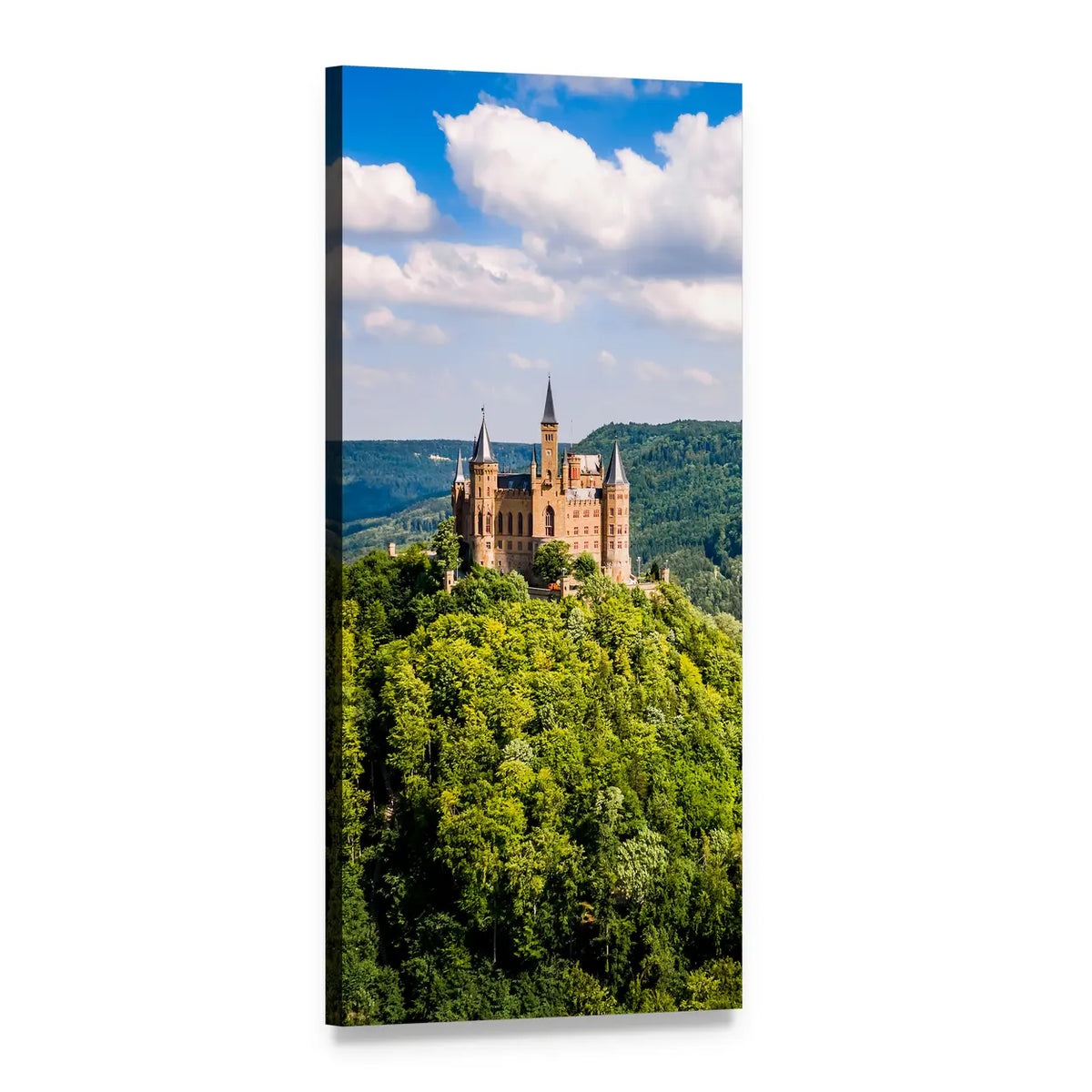 Hohenzollern Castle on Forested Hill Vertical Canvas Wall Art, 1 panel 1 Vertical layout gallery wrapped canvas set, angled product view