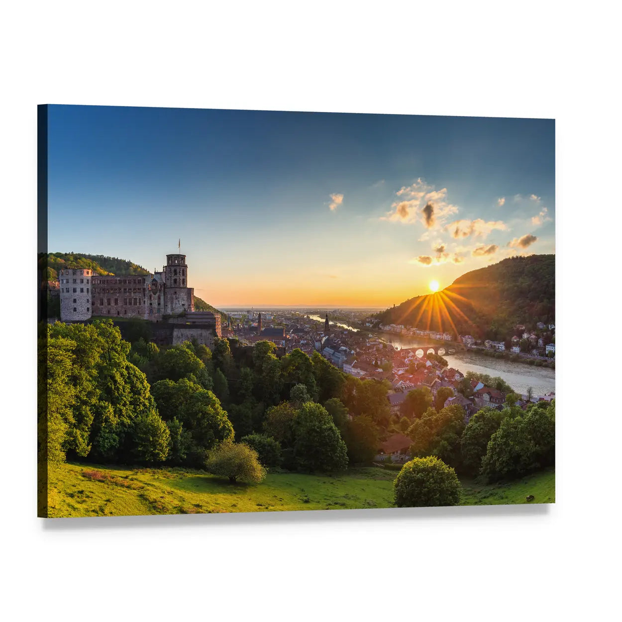 Heidelberg Castle at Sunrise Canvas Wall Art, single panel gallery wrapped canvas, angled product view