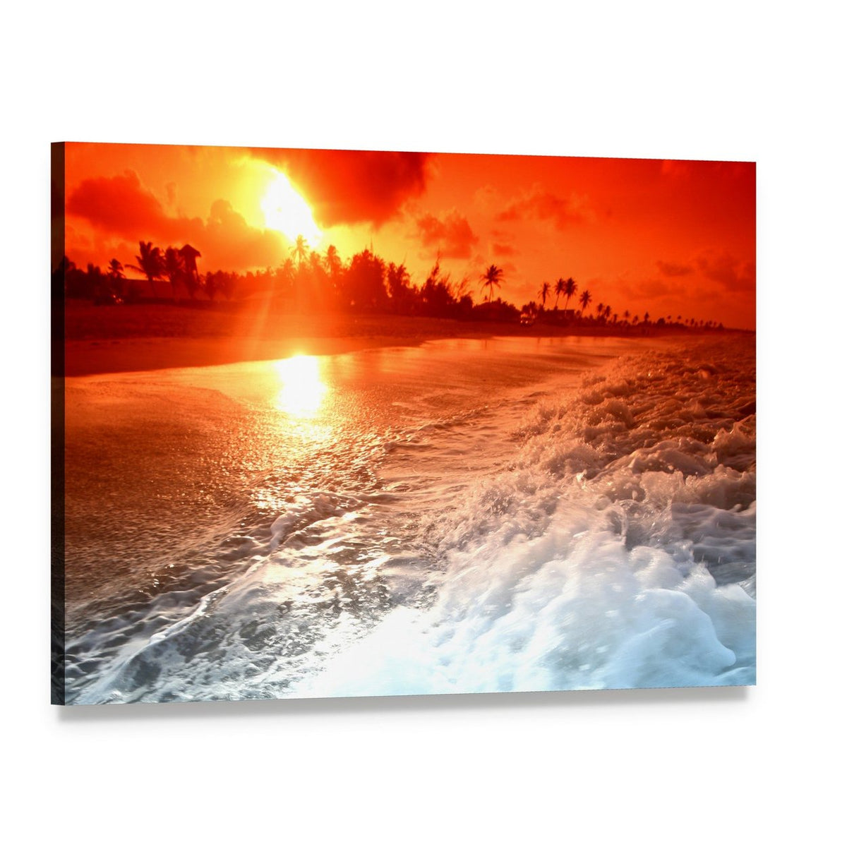 Sunrise Over Ocean in Golden Sky Canvas Wall Art, single panel gallery wrapped canvas, angled product view