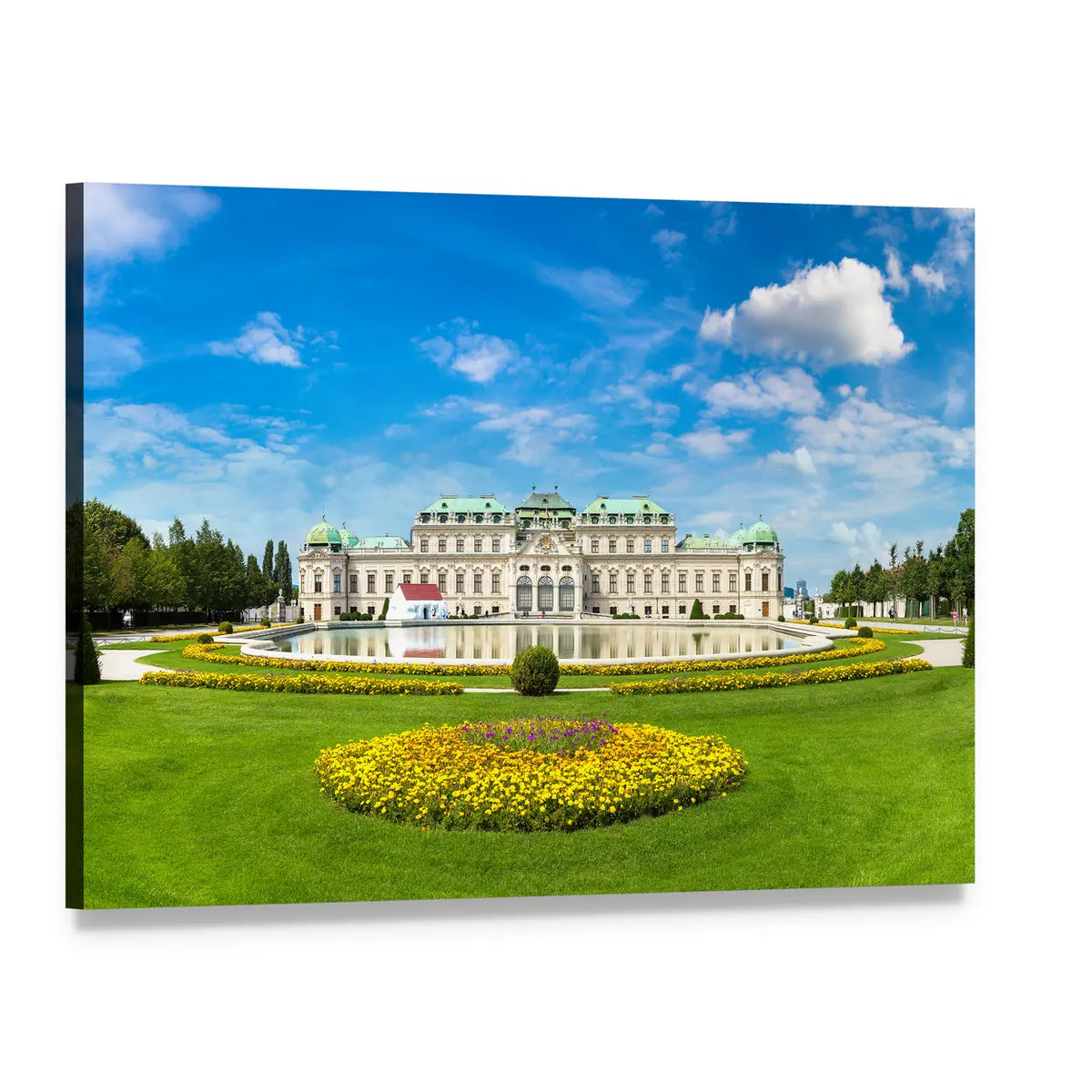 Belvedere Museum Gardens with Fountain Canvas Wall Art, single panel gallery wrapped canvas, angled product view