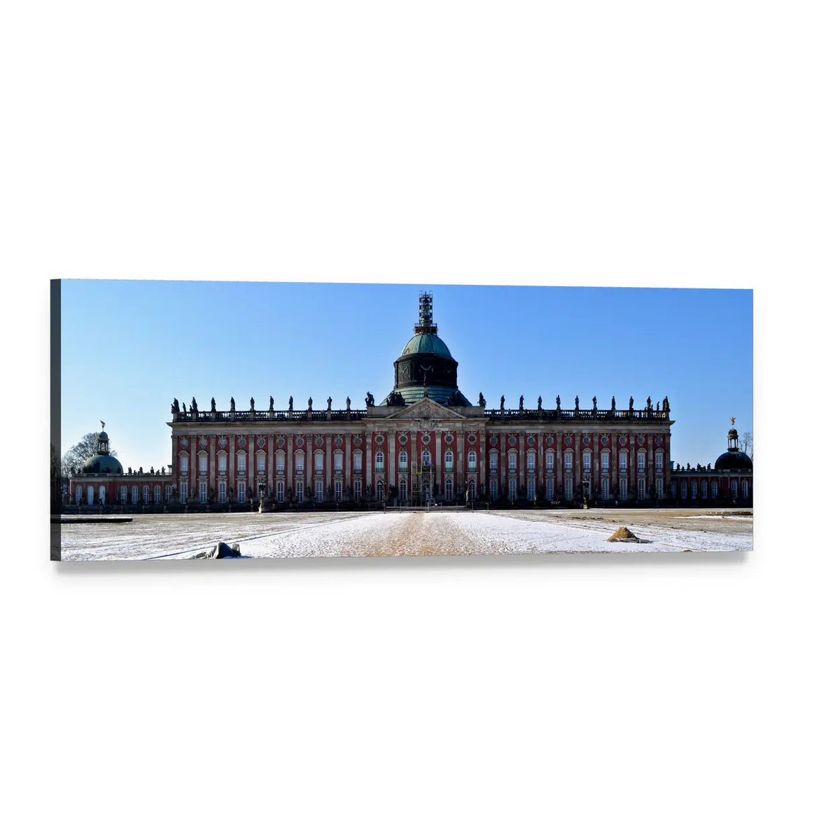 Neues Palais Facade in Winter Panoramic Canvas Wall Art, single panel gallery wrapped canvas, angled product view
