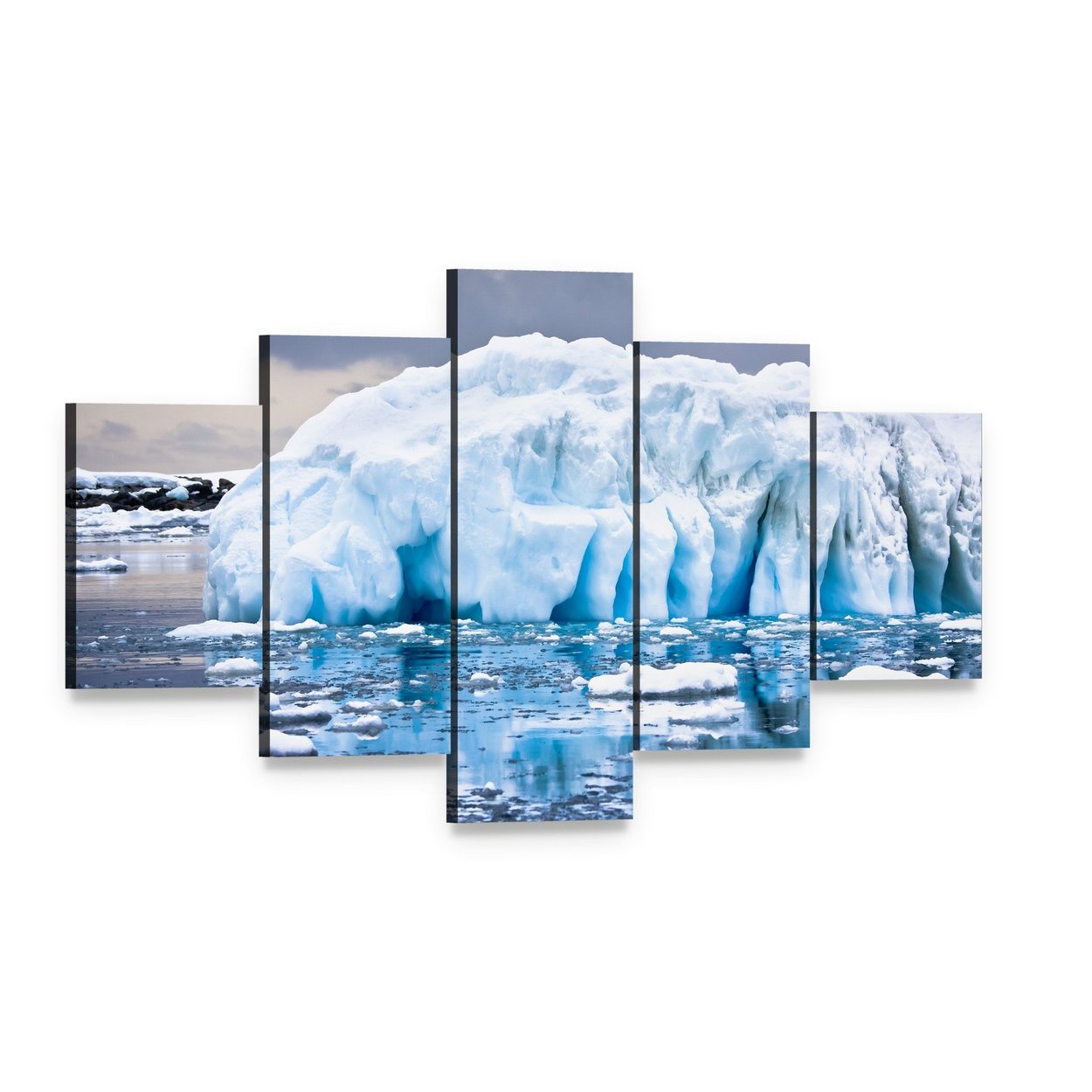Huge Iceberg in Antarctica Canvas Wall Art, 5 panel 5 Star layout gallery wrapped canvas set, angled product view
