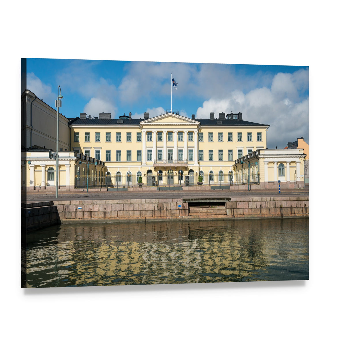 Architectural Reflection of Finland's Presidential Office Canvas Wall Art, single panel gallery wrapped canvas, angled product view