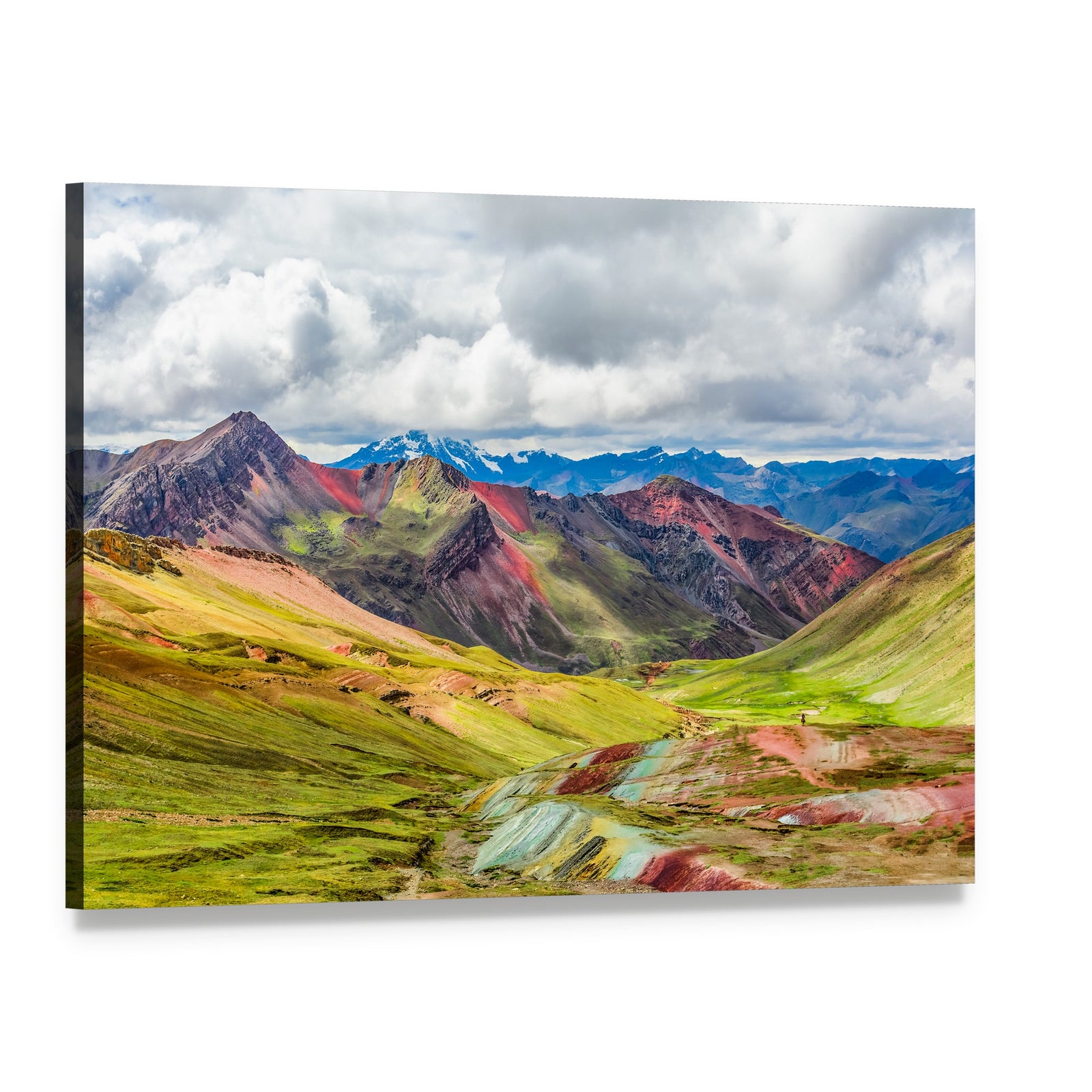 Vibrant Rainbow Mountain in Peru Canvas Wall Art, single panel gallery wrapped canvas, angled product view