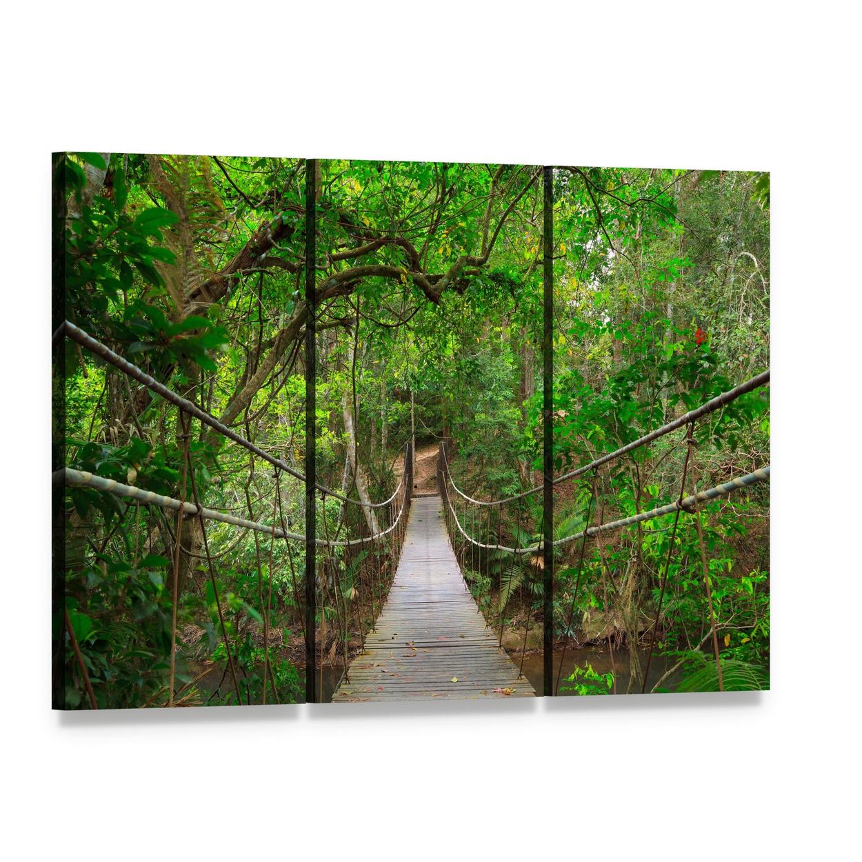 Bridge to the Jungle Canvas Wall Art, 3 panel 3 Horizontal layout gallery wrapped canvas set, angled product view
