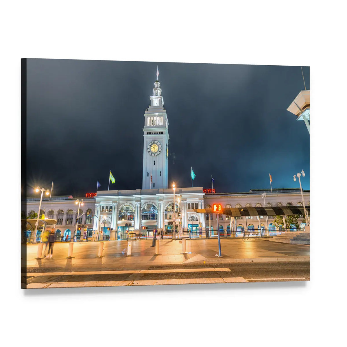 Ferry Building Marketplace at Night Canvas Wall Art, single panel gallery wrapped canvas, angled product view